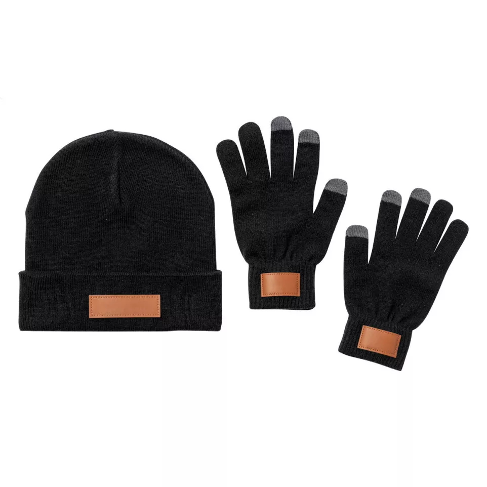 Pashen noir  Set bonnet et gants 