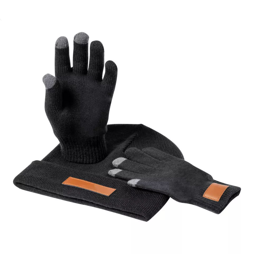 Pashen noir  Set bonnet et gants 