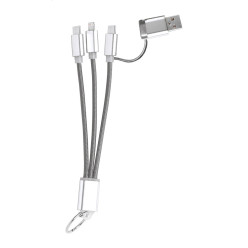 Rashort grijs  sleutelhanger met USB-oplaadkabel 