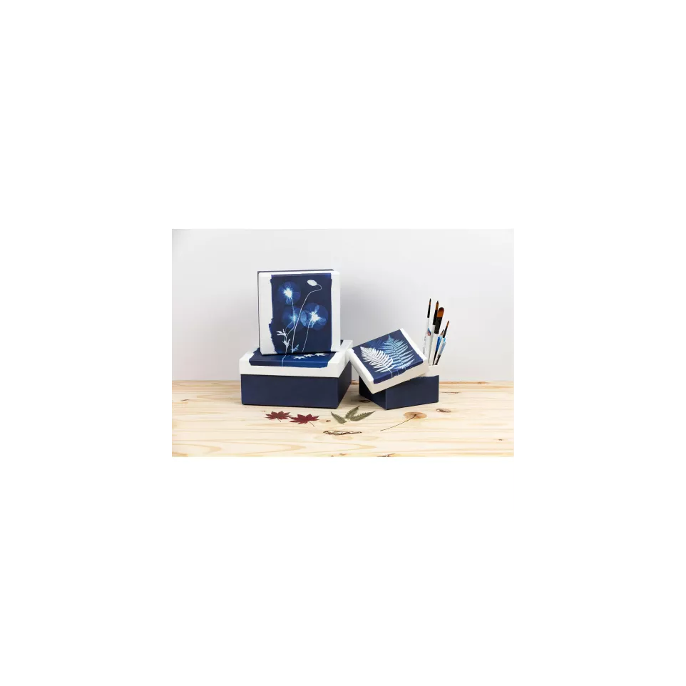 Cyanotype Square Boxes Set of 3/ Pc.