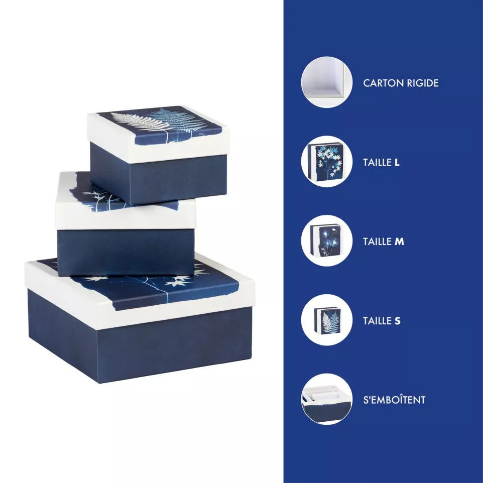 Cyanotype Square Boxes Set of 3/ Pc.
