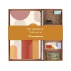 Terracotta, Kit de papeterie contenant un carnet 11x17 cm 64 pages lignées, un crayon de papier, 2 pinces doubles-clip, 10 tromb