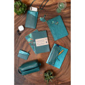 Ginkgo, Trousse en cuir réversible pour carnet A5 (2 faces : un côté cuir teinté vert sapin, un côté cuirisé bleu indigo) avec u
