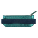 Ginkgo, Reversible pencil case in leather for notebook A5 2 sides : a side dyed leather pine green, a side cuirisé indigo with e