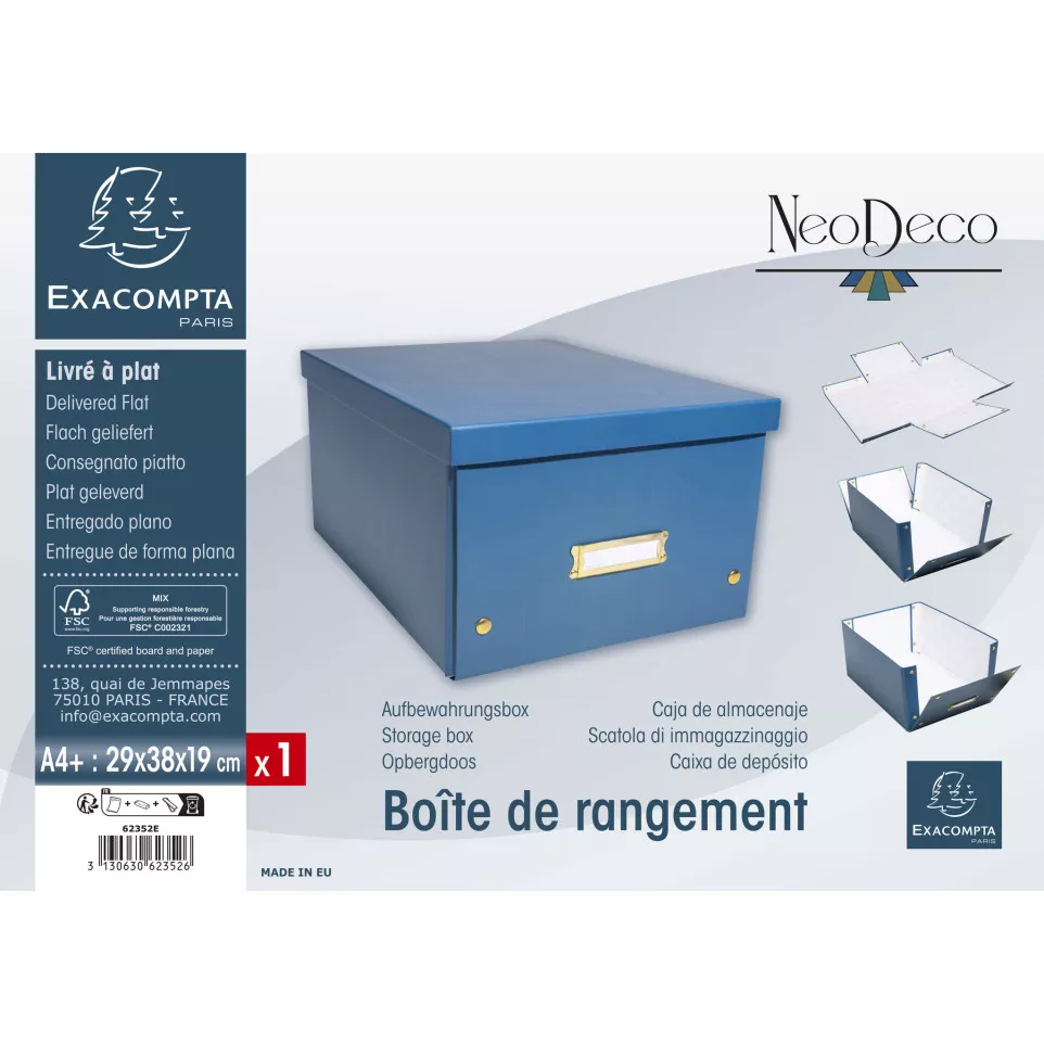 Opbergdoos plat geleverd A4+ blauw-/ St.