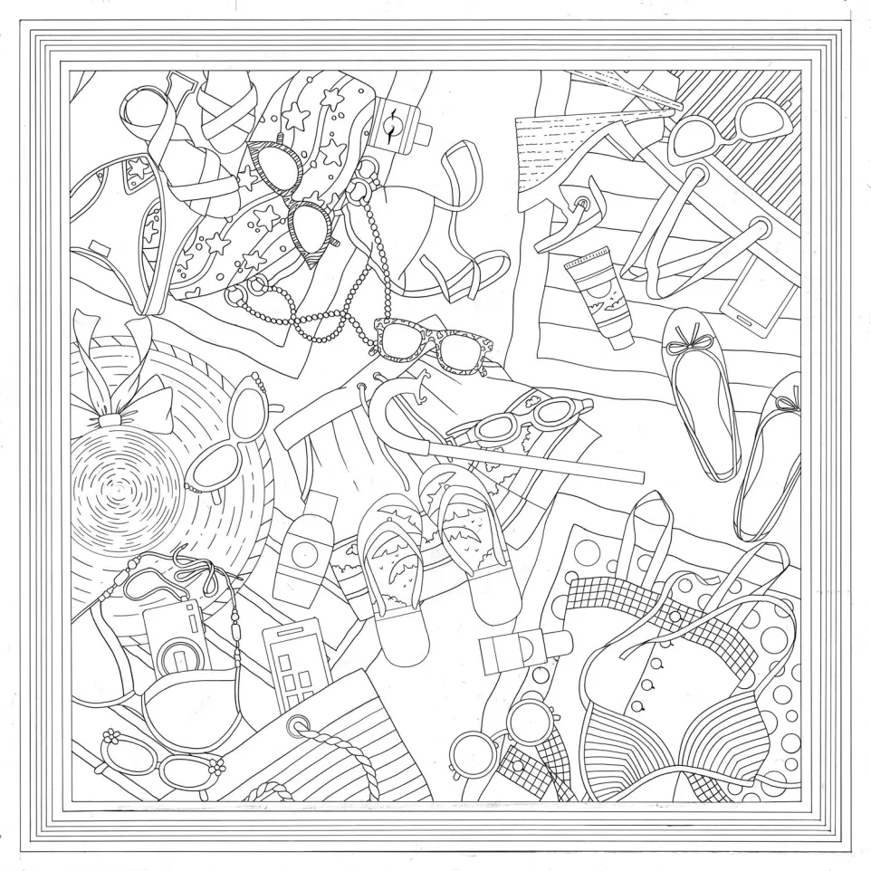 Carré 100% soie - 90x90cm La plage/ Pce