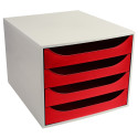 ECOBOX 4 Laden OFFIC-E lichtgrijs/rood/ St.