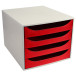 ECOBOX 4 Laden OFFIC-E lichtgrijs/rood/ St.