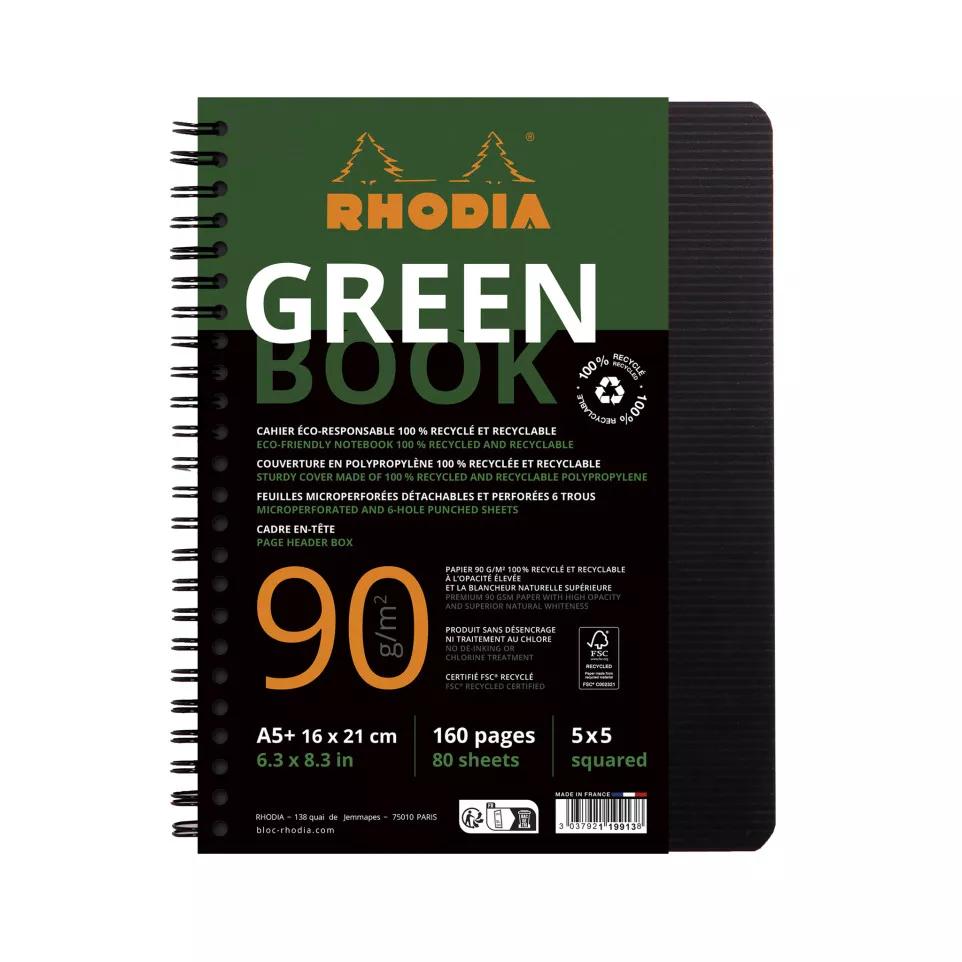 Rhodia Greenbook A5+ 5x5 80 Sheets/ Pc.