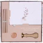 COFFRET DE CORRESPONDANCE, 20 enveloppes imprimées C6 Pollen + cire + manche + pastille, Eucalyptus/ Pce