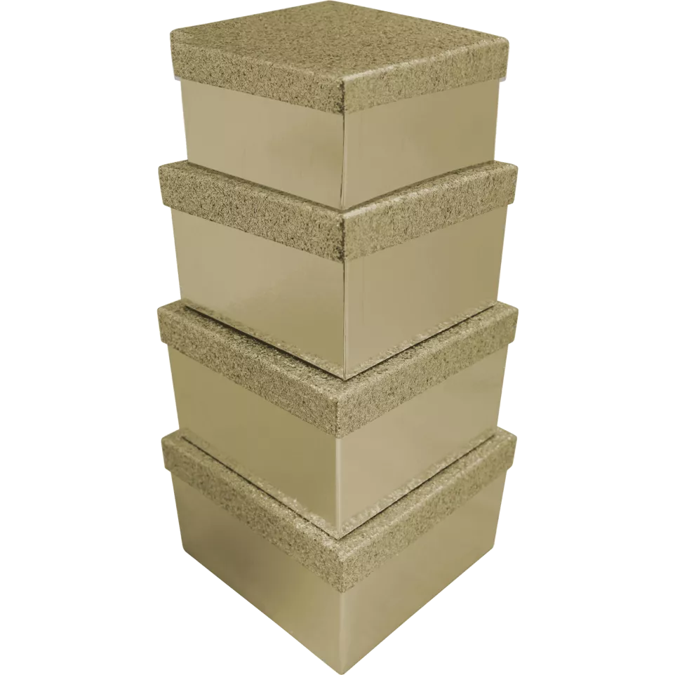 CHRISTMAS 4PC GOLD GLITTER SQUARE BOX...