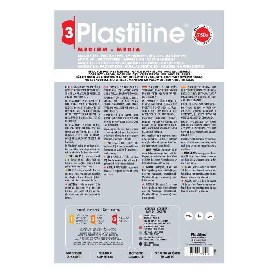 750g plastiline medium zwart-/ St.