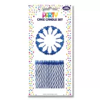 Set 24 kaarsen + 12 houders blauw-arsen blauw / taart/ St.