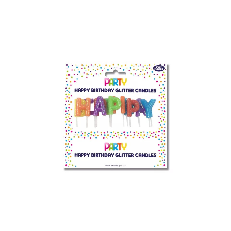 Bougies pailletées Happy Birthday/ Pce