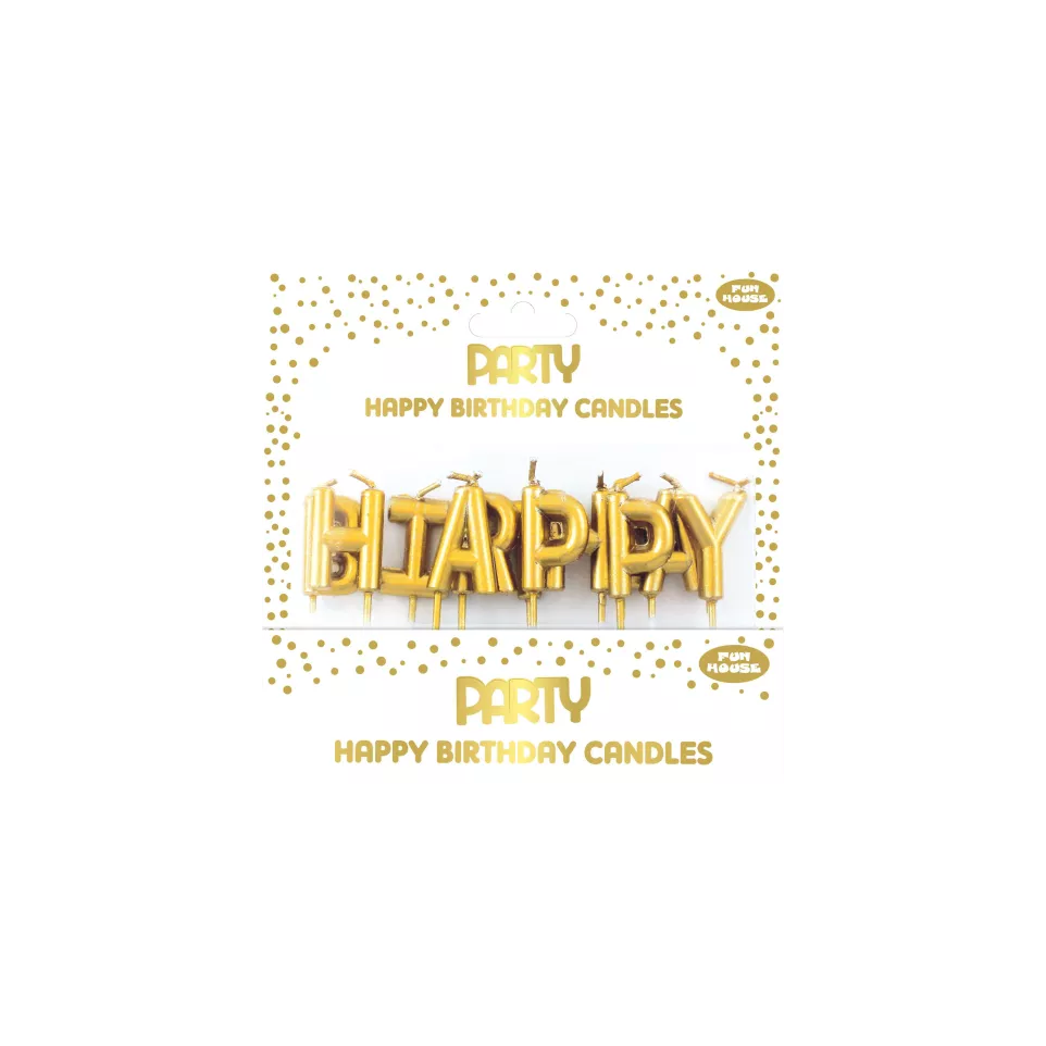 HAPPY BIRTHDAY GOLD METALLIC CANDLES...