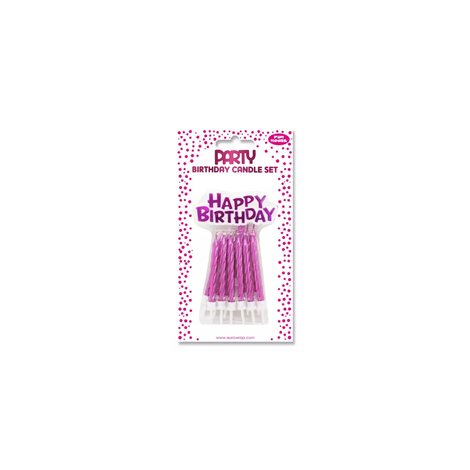 12 kaarsen+houder+Happy Birth. Roze-/...