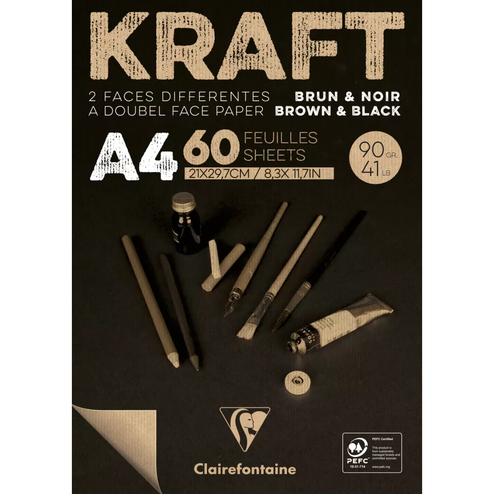 Kraft blok bruin&zw.- vergé 60bl 90gr...