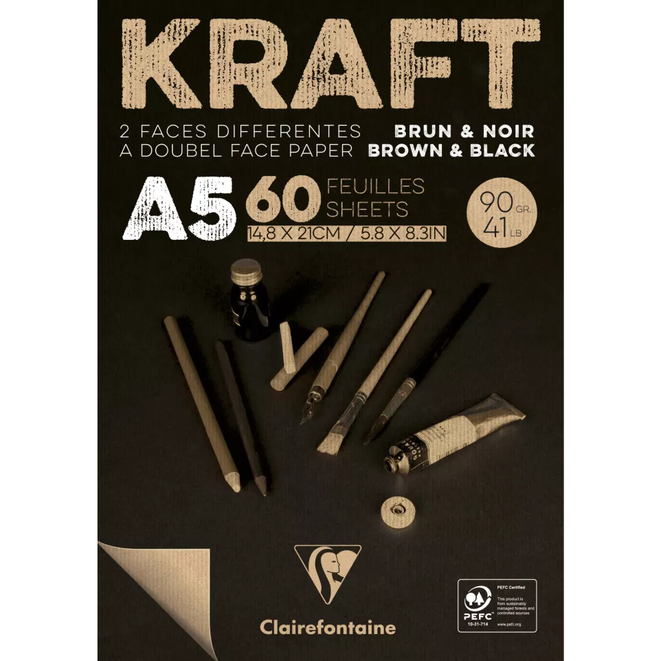 Kraft blok bruin&zw.- vergé 60bl 90gr...