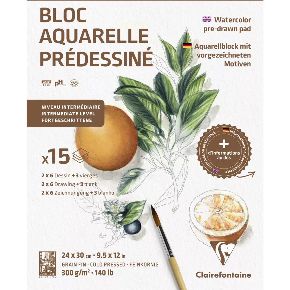 Aquarelle Prédessiné Botanique bloc...