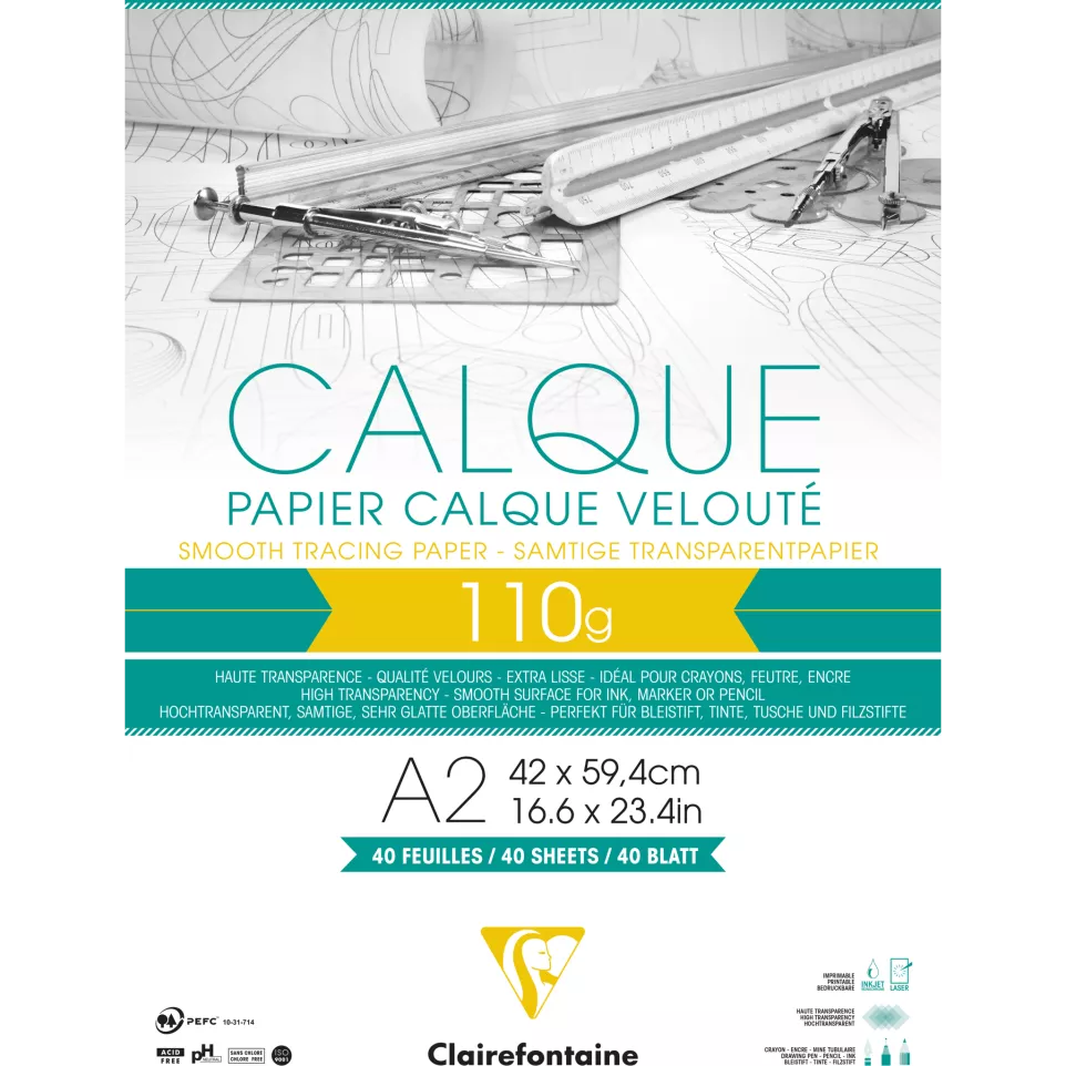 Papier Calque bloc collé 40F A2 110g/...