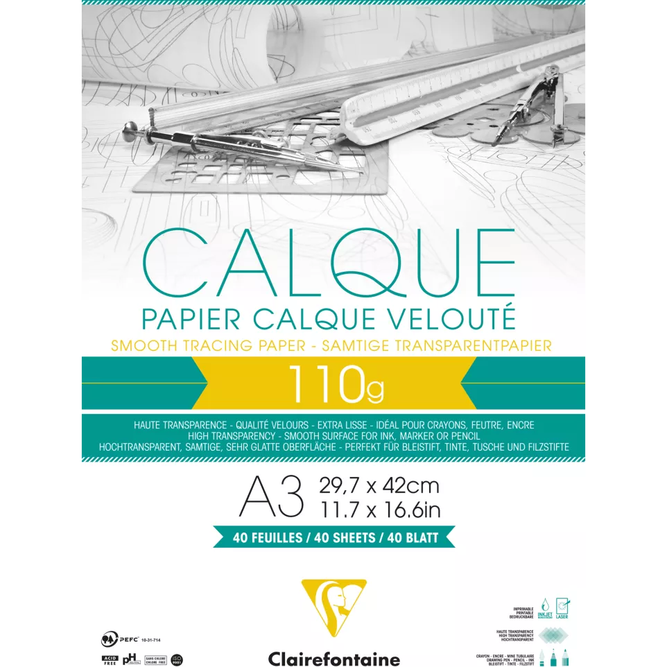 Papier Calque bloc collé 40F A3 110g/...
