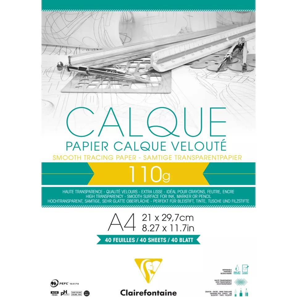 Papier Calque bloc collé 40F A4 110g/...