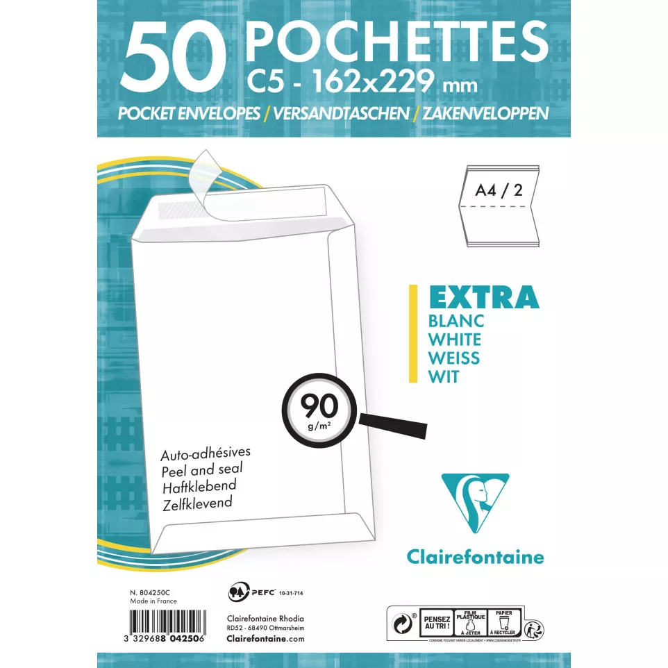 50 white paper C5 p&s pocket env-/ Pc.