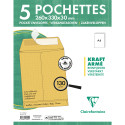 Paquet de 5 Pochettes Kraft Armé Brun 24-260x330 mm avec Soufflet de 30 mm - Auto-Adhésives - 130g/m2/ Pce