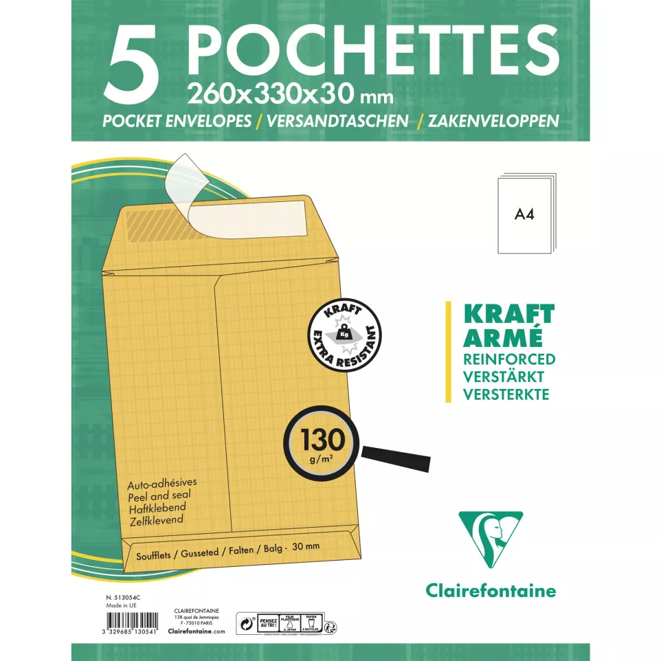 Paquet de 5 Pochettes Kraft Armé Brun...