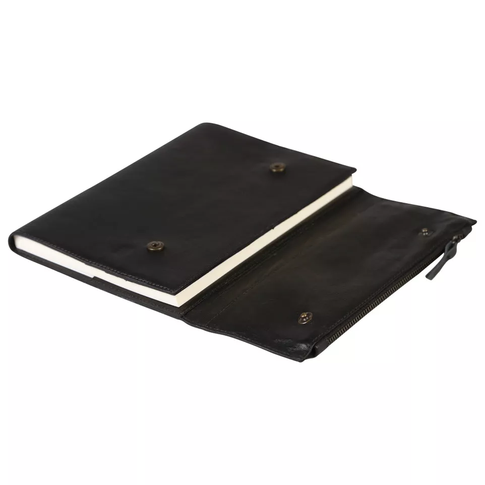 CUIR Porte-carnet A5,120p Ligné Noir/...