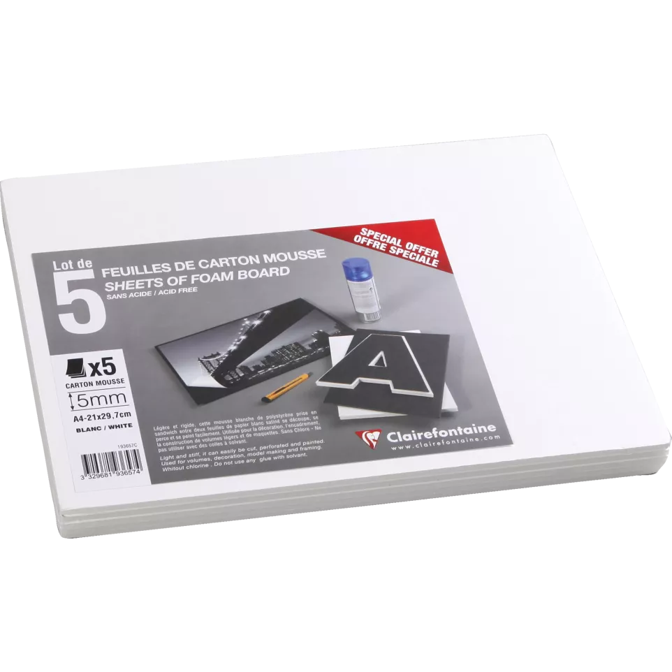 Foam Board PK 5 vel  5mm A4  wit-/ St.