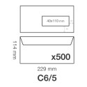 Boite de 500 Enveloppes Blanches C6/5-114x229mm - Auto-Adhésives - 80g/m2 - Fenêtre Papier Cristal 40x110 (position 30/20)/ Pce