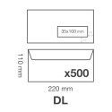 Boite de 500 Enveloppes Blanches DL-110x220mm - Auto-Adhésives - 80g/m2 - Fenêtre Papier Cristal 35x100 (position 20/20)/ Pce