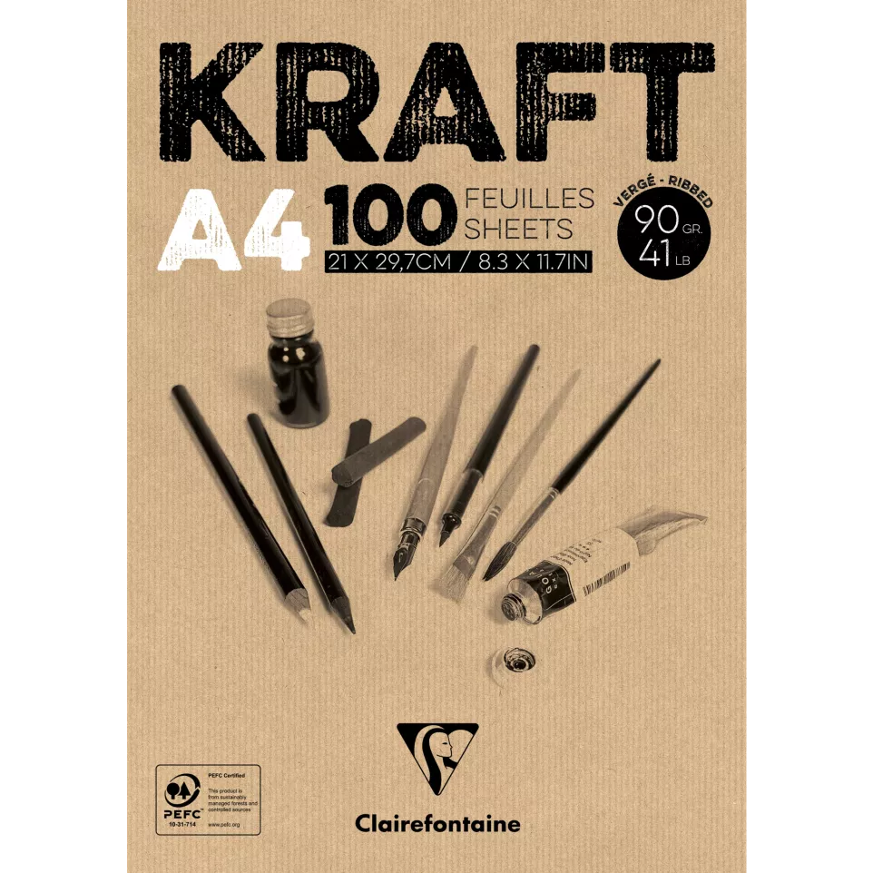 Kraft blok gelijmd 100 blad 90g A4-/ St.