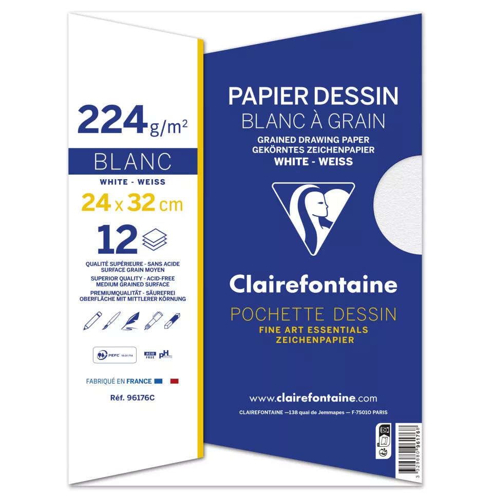 Etui Tekenpapier 12 bl 224g 24x32cm-/...