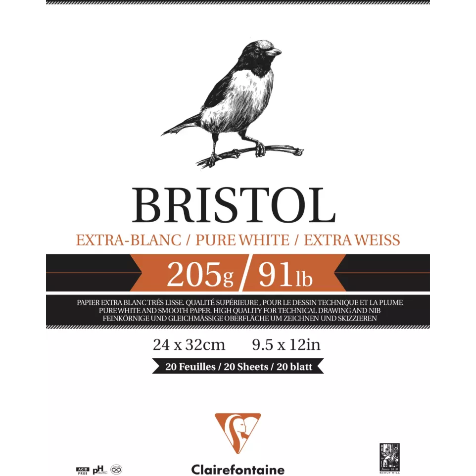 Bristol bloc collé 20F 24x32cm 205g/ Pce