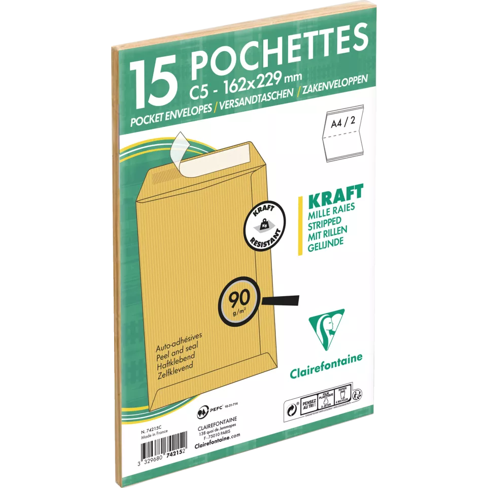 Envelop Adh.Kraft 90g 162x229 pk15-/ St.