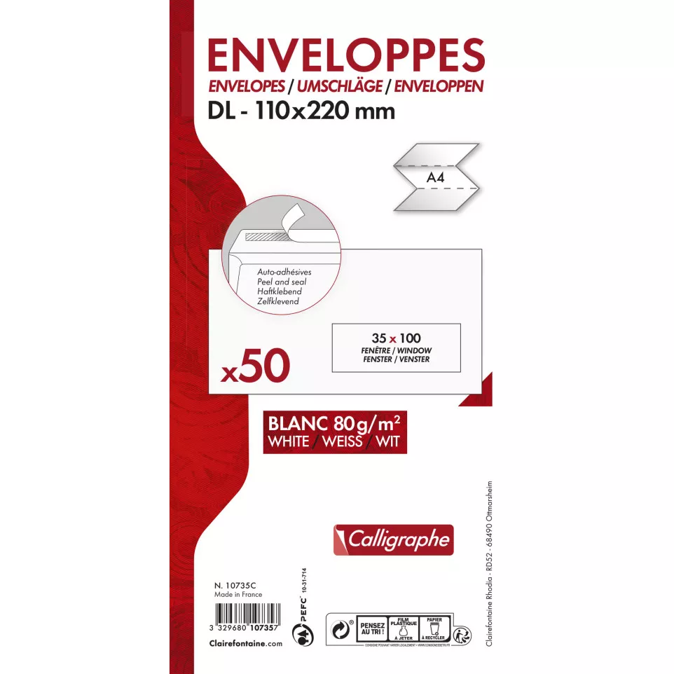 Env.Venster Adh.90g DL110x220 pk50-/ St.