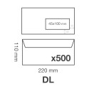 Boite de 500 Enveloppes Blanches DL-110x220mm - Auto-Adhésives - 80g/m2 - Fenêtre Papier Cristal 45x100 (position 20/20)/ Pce