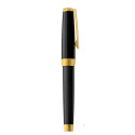 Stylo roller, corps résine de couleur noire, attributs or jaune brossé/ Pce