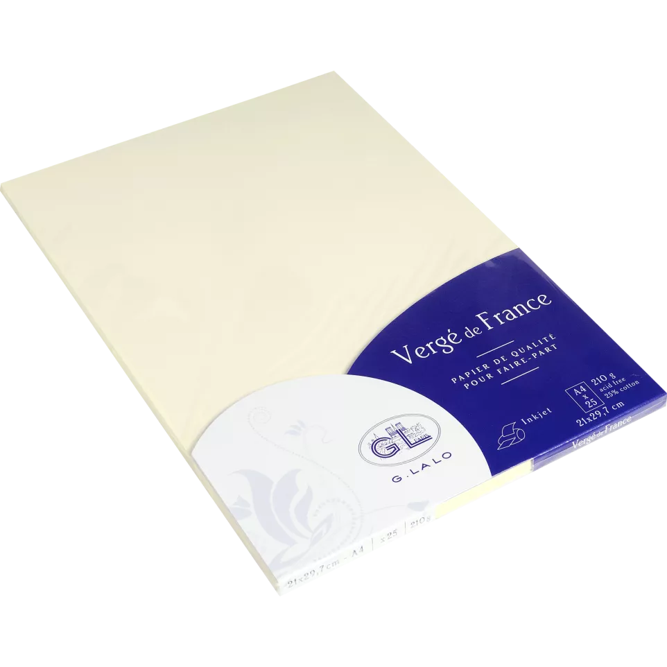 25 vergé de France cards A4 210G/ Pc.