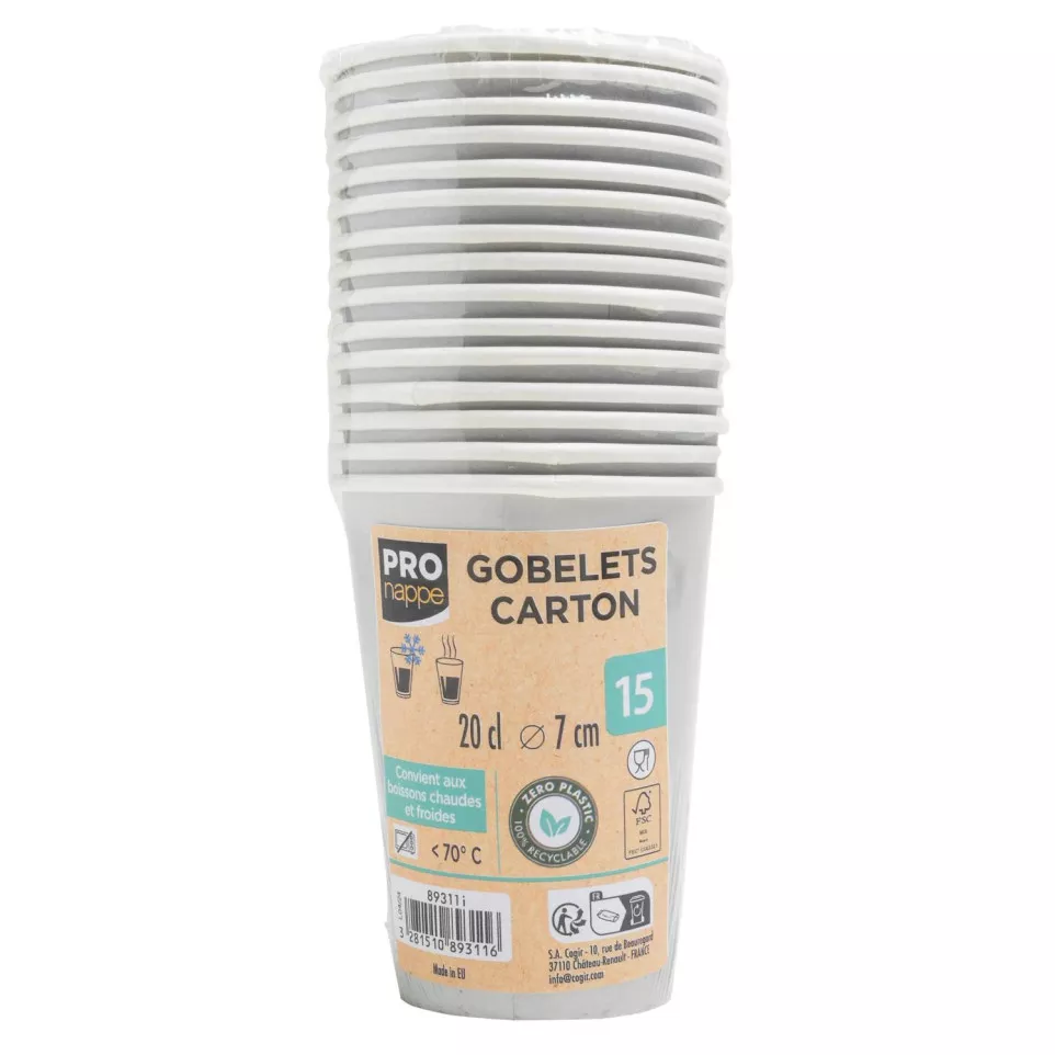 15 Gobelets en carton, 20 cl/ Pce