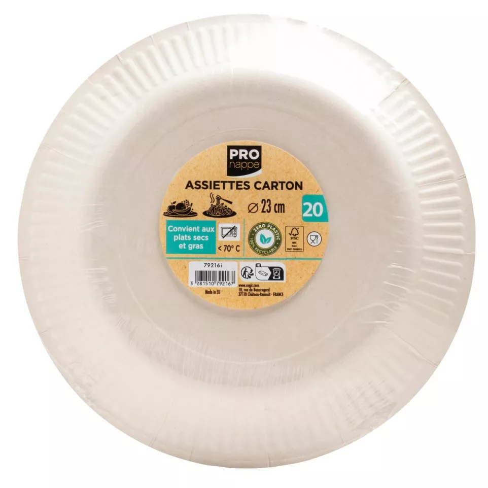 20 Assiettes en carton rondes, 23 cm/...