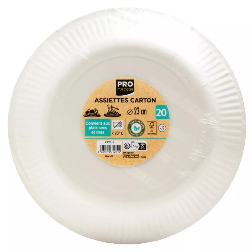 20 Assiettes en carton rondes, 23 cm/...