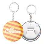 KeyBadge Bottle zilver wit button sleutelhanger met pin 