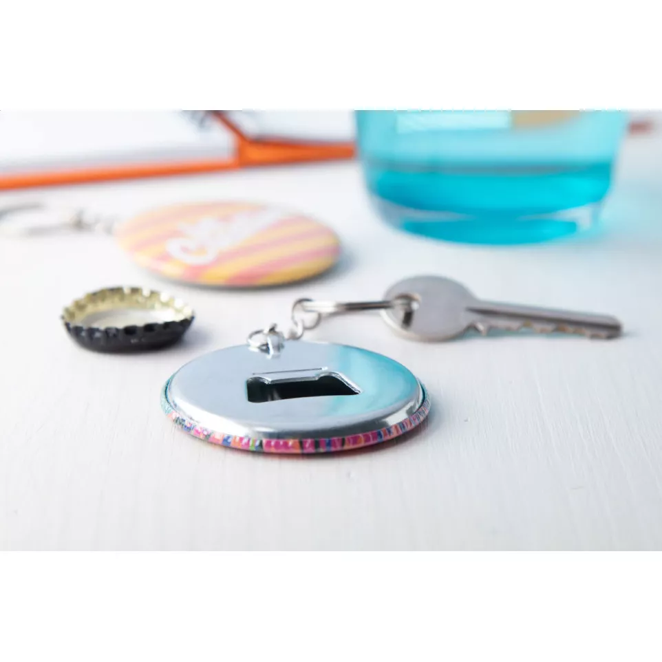 KeyBadge Bottle zilver wit button...