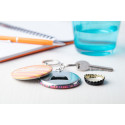KeyBadge Bottle zilver wit button sleutelhanger met pin 