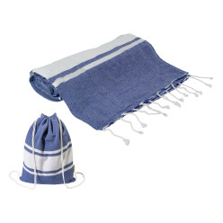 Tortuga dark blue  recycled cotton beach towel and drawstring bag 