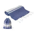 Tortuga dark blue  recycled cotton beach towel and drawstring bag 