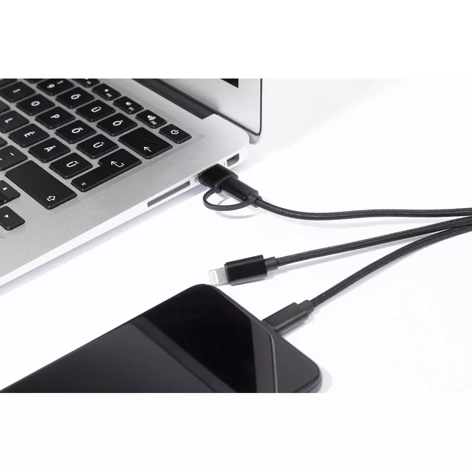 Rafob black  keyring USB charger cable 